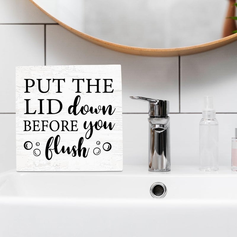 WXUMTM Put The Lid Down Before You Flush Sign Funny Bathroom Decor Bathroom Toilet Wall Shelf Counter Restroom Home Decor Gift for Friends women man 5 X 5 inch - Image 3