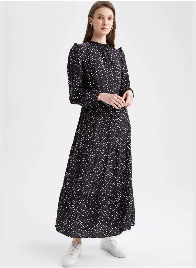 DeFacto Regular Fit Long Sleeve Printed Maxi Dress