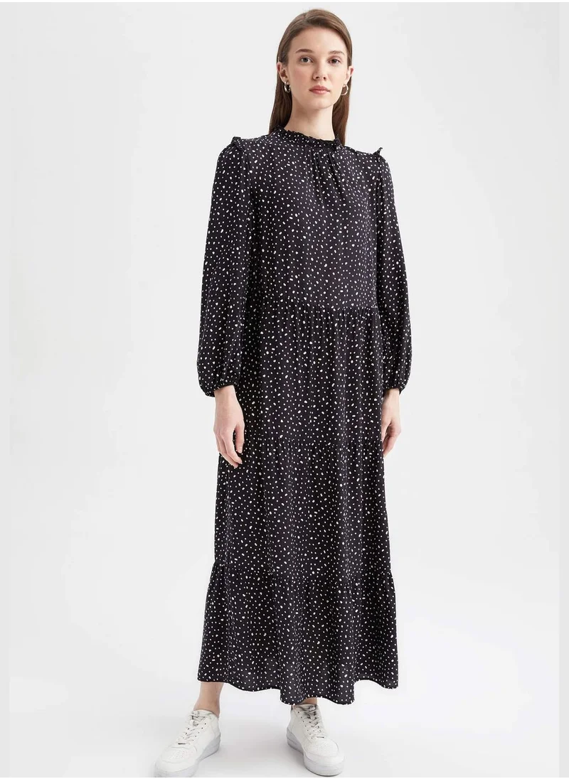 DeFacto Regular Fit Long Sleeve Printed Maxi Dress