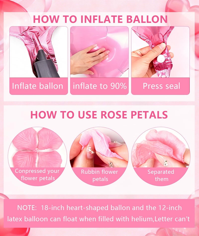 Irosiy Pink Romantic Decor Kit - Heart Balloons, Rose Petals & Candle Set for Proposals, Anniversary, Valentines Day (30 Balloons + 1000 Petals + 24 Candles) (Pink) - Image 2