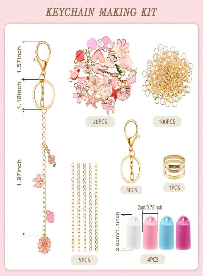 بينج شاو ماي مجموعة صنع سلاسل المفاتيح الوردية من بنغشياومي، 135 قطعة، تتضمن 4 سلاسل مفاتيح على شكل ملمع شفاه، مثالية لفصل الصيف، وحقائب الأطفال، وإكسسوارات مجوهرات وردية، وهدايا عيد الحب. - Image 2