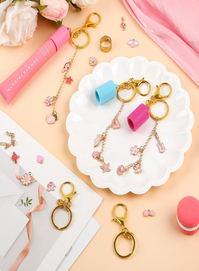 بينج شاو ماي مجموعة صنع سلاسل المفاتيح الوردية من بنغشياومي، 135 قطعة، تتضمن 4 سلاسل مفاتيح على شكل ملمع شفاه، مثالية لفصل الصيف، وحقائب الأطفال، وإكسسوارات مجوهرات وردية، وهدايا عيد الحب. - Image 5