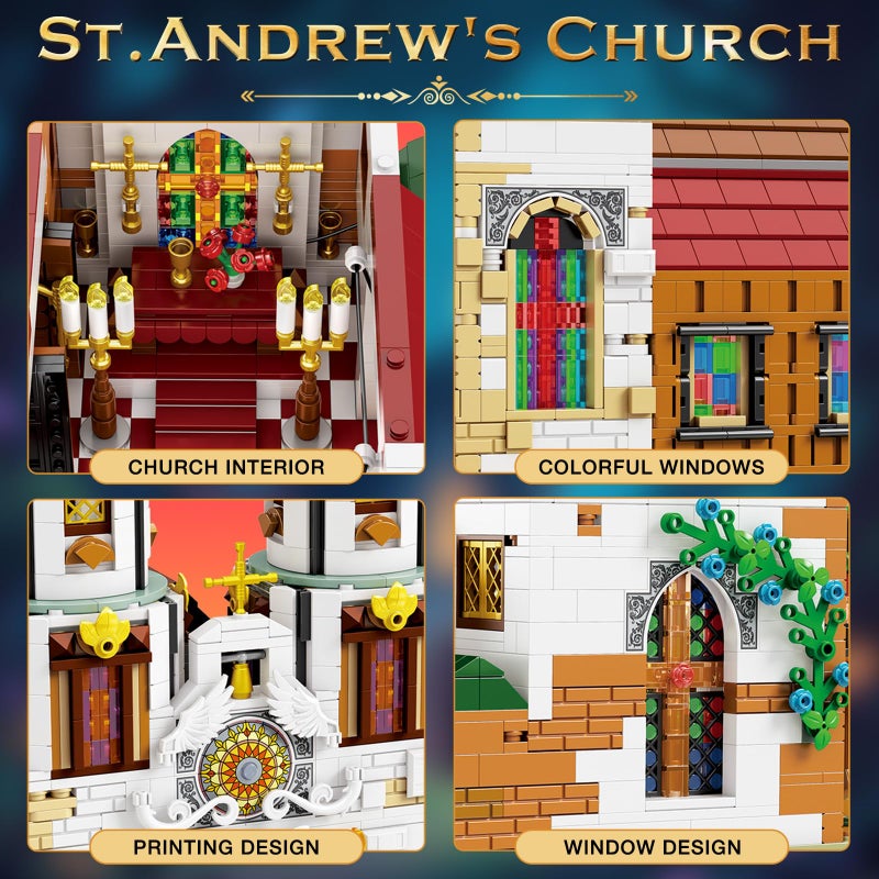 Reobrix St.Andrew's Church Architecture Building Kit with LED Lights,MOC Street Modular Collectible Display Kit,Construction Building Model Set,Home Office Decor,Idea Gift for Adults and Teen,3087 PCS - Image 3