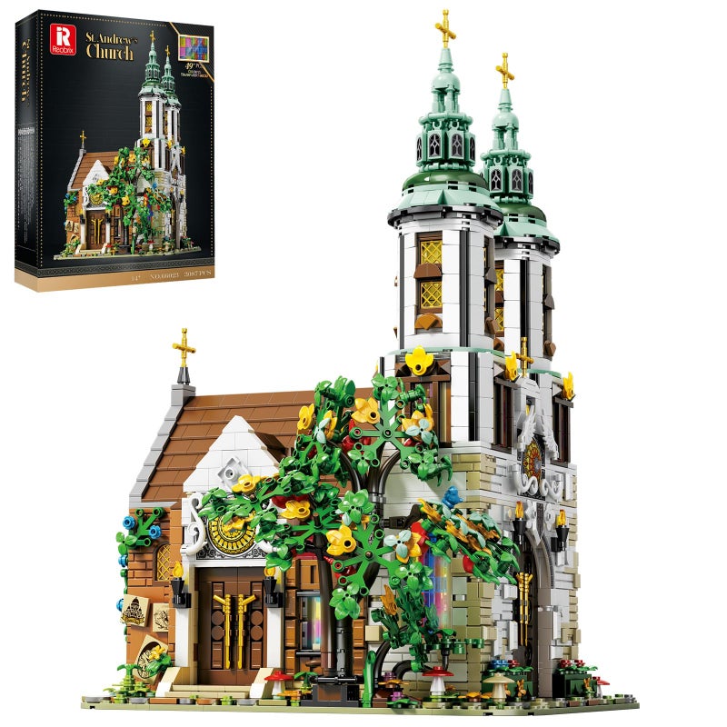 Reobrix St.Andrew's Church Architecture Building Kit with LED Lights,MOC Street Modular Collectible Display Kit,Construction Building Model Set,Home Office Decor,Idea Gift for Adults and Teen,3087 PCS - Image 1