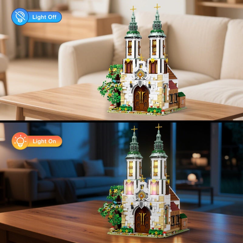 Reobrix St.Andrew's Church Architecture Building Kit with LED Lights,MOC Street Modular Collectible Display Kit,Construction Building Model Set,Home Office Decor,Idea Gift for Adults and Teen,3087 PCS - Image 4