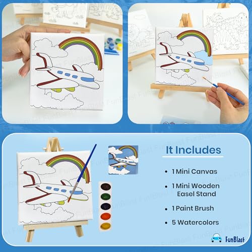 FunBlast DIY Canvas Painting Kit for Kids – Transport Theme with Mini Easel Stand, Watercolor Painting Set, Drawing & Art Craft Kit for Children (Aeroplane) - Image 2