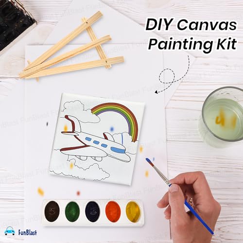 FunBlast DIY Canvas Painting Kit for Kids – Transport Theme with Mini Easel Stand, Watercolor Painting Set, Drawing & Art Craft Kit for Children (Aeroplane) - Image 4