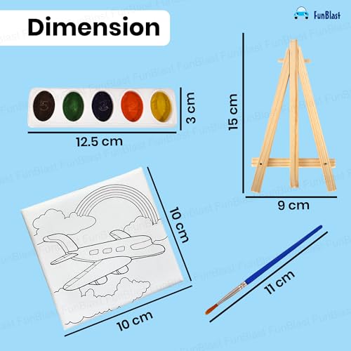 FunBlast DIY Canvas Painting Kit for Kids – Transport Theme with Mini Easel Stand, Watercolor Painting Set, Drawing & Art Craft Kit for Children (Aeroplane) - Image 3