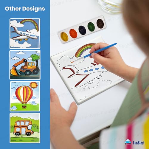 FunBlast DIY Canvas Painting Kit for Kids – Transport Theme with Mini Easel Stand, Watercolor Painting Set, Drawing & Art Craft Kit for Children (Aeroplane) - Image 5