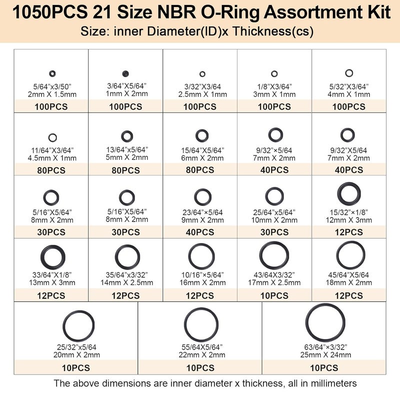 Romeda O Ring Kit 1050 PCS, O Ring Assortment Kit 21 Size, Metric Nitrile Rubber O Rings for Car Auto Vehicle Repair Faucet Plumbing Air or Gas Sealing Connections Resist Oil and Heat - Image 2