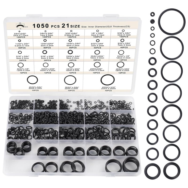 Romeda O Ring Kit 1050 PCS, O Ring Assortment Kit 21 Size, Metric Nitrile Rubber O Rings for Car Auto Vehicle Repair Faucet Plumbing Air or Gas Sealing Connections Resist Oil and Heat - Image 1