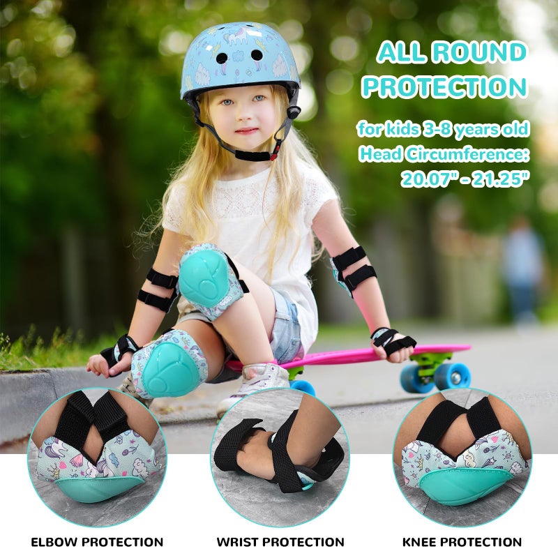 Uyomal Children's Protective Gear Set,Kids Helmet with Knee Pads Elbow Pads and Wrist Guards,Child Protective Gear for Girls Age 3-8 Years (Lake Blue) - Image 5