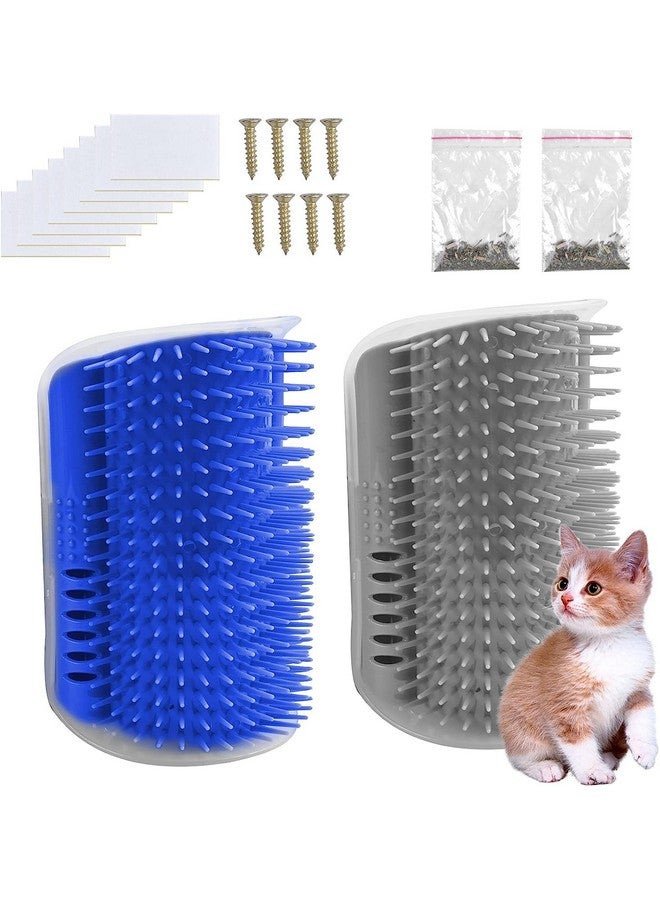 Cat Self Grooming Wall Corner Groomers Soft Grooming Brush Massage Short Long Fur Cat Scratcher Head Top Massage Brush Ideal For Kitten And Puppy - Multicolor (Pack Of 2)