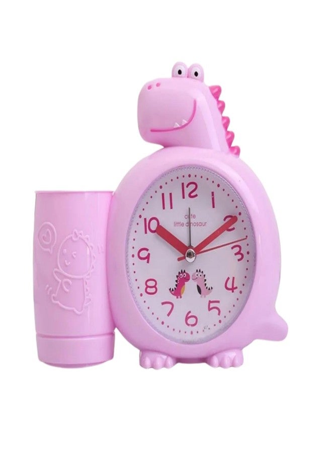 ARTLABEL Cute Dinosaur Desk Alarm Clock with Pen Stand for Girls & Boys Kids Room Decor (Dino Pen Stand (Pink)) - Image 1