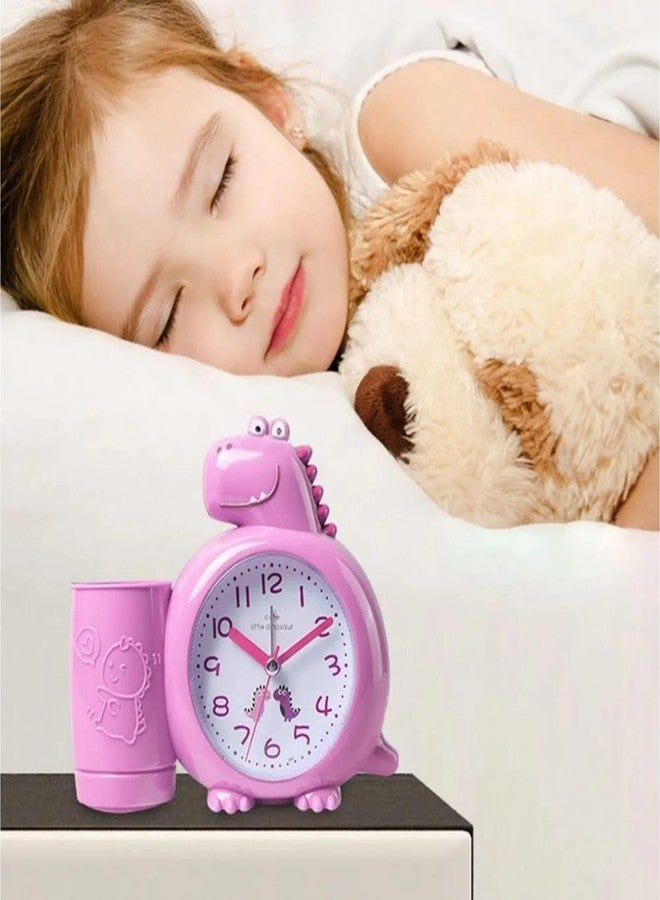 ARTLABEL Cute Dinosaur Desk Alarm Clock with Pen Stand for Girls & Boys Kids Room Decor (Dino Pen Stand (Pink)) - Image 3