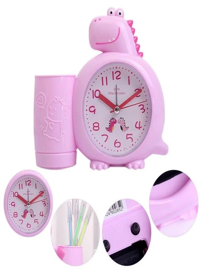 ARTLABEL Cute Dinosaur Desk Alarm Clock with Pen Stand for Girls & Boys Kids Room Decor (Dino Pen Stand (Pink)) - Image 2