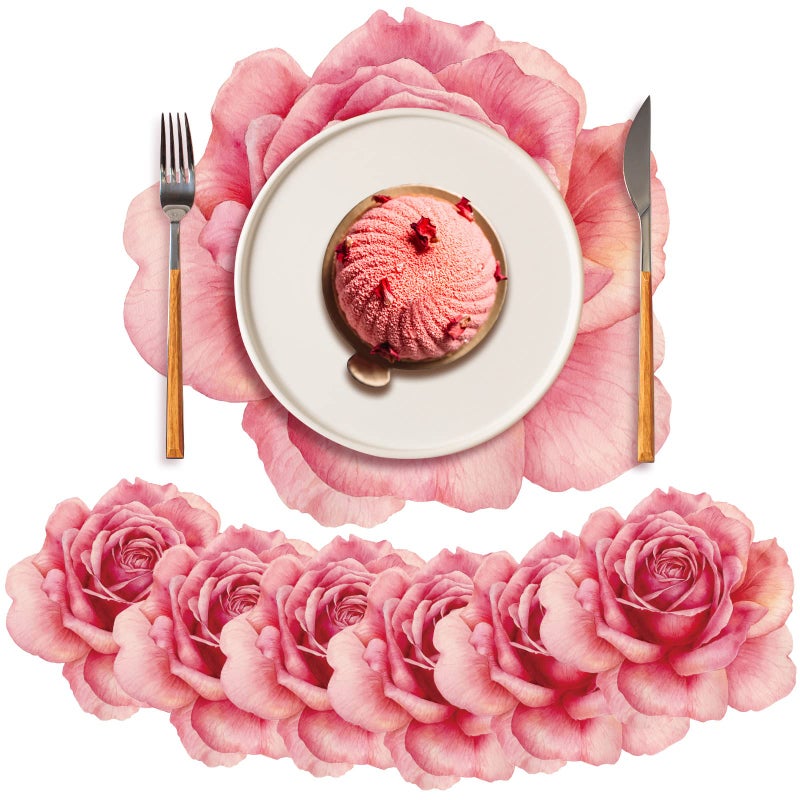 Sinmoe 100 Pack Disposable Paper Placemats Bulk 13 Inch Paper Charger Place Mat Party Charger Plates Table Place Mats for Dinner Wedding Birthday Baby Shower Spring Dining Tableware(Rose Flower) - Image 1