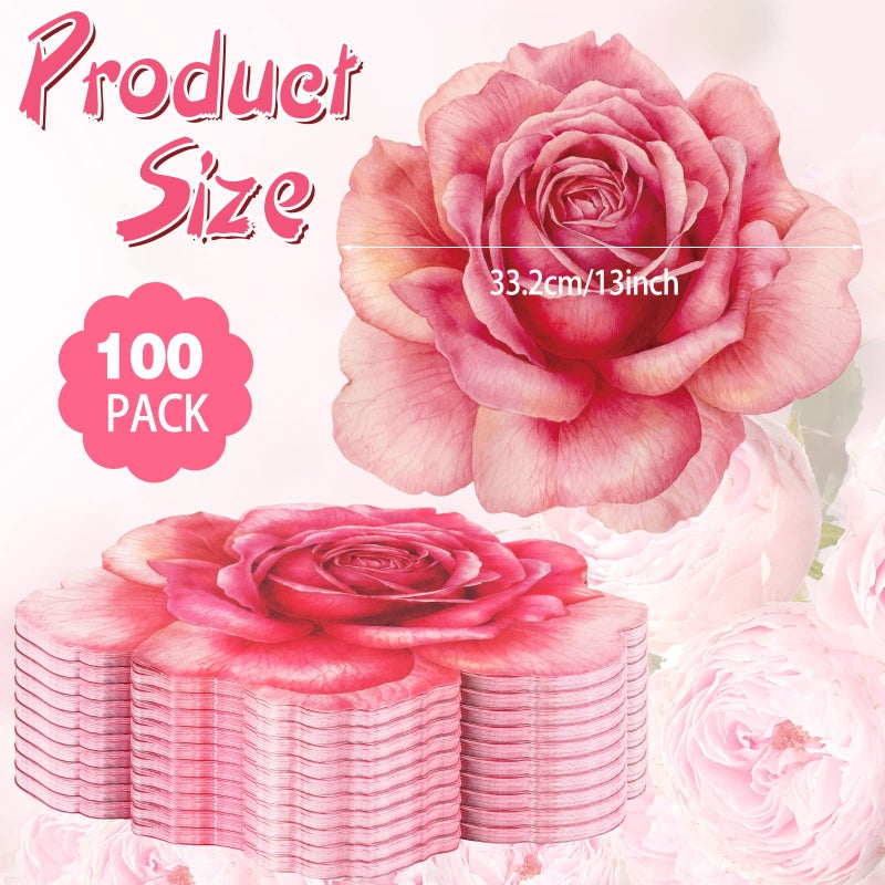 Sinmoe 100 Pack Disposable Paper Placemats Bulk 13 Inch Paper Charger Place Mat Party Charger Plates Table Place Mats for Dinner Wedding Birthday Baby Shower Spring Dining Tableware(Rose Flower) - Image 2