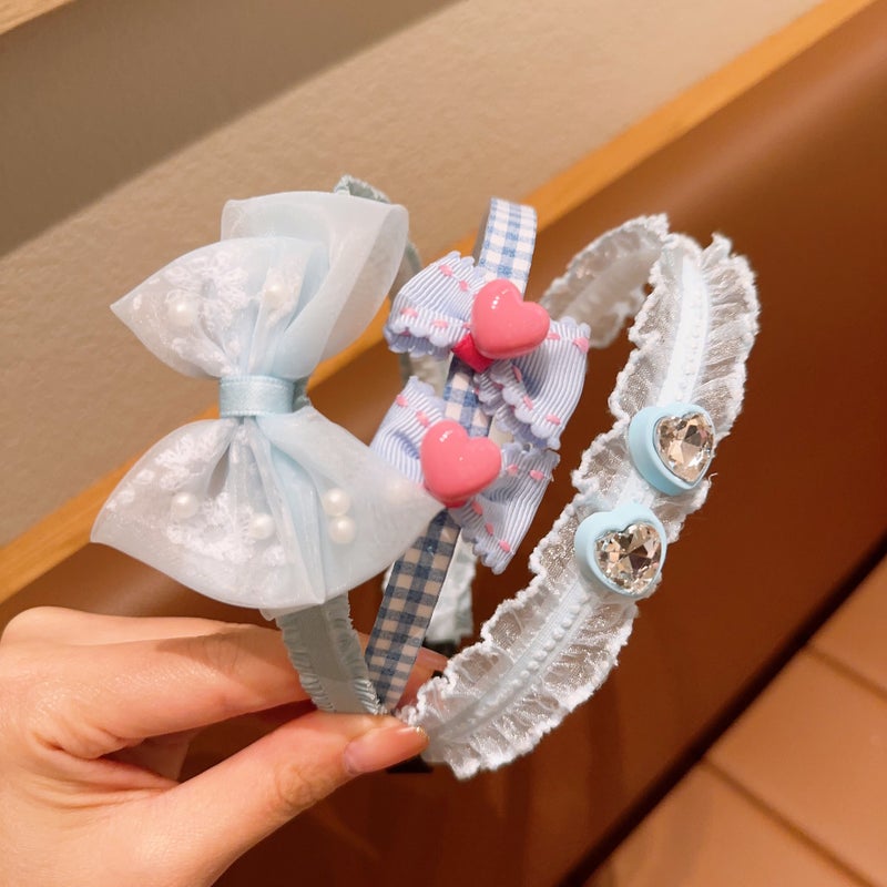 Generic Cute Girls Super Fairy Bow Hair Hoop Babys Hair Non-Slip Headband Childrens Love Hair Clip Headdress 3# blue headband set