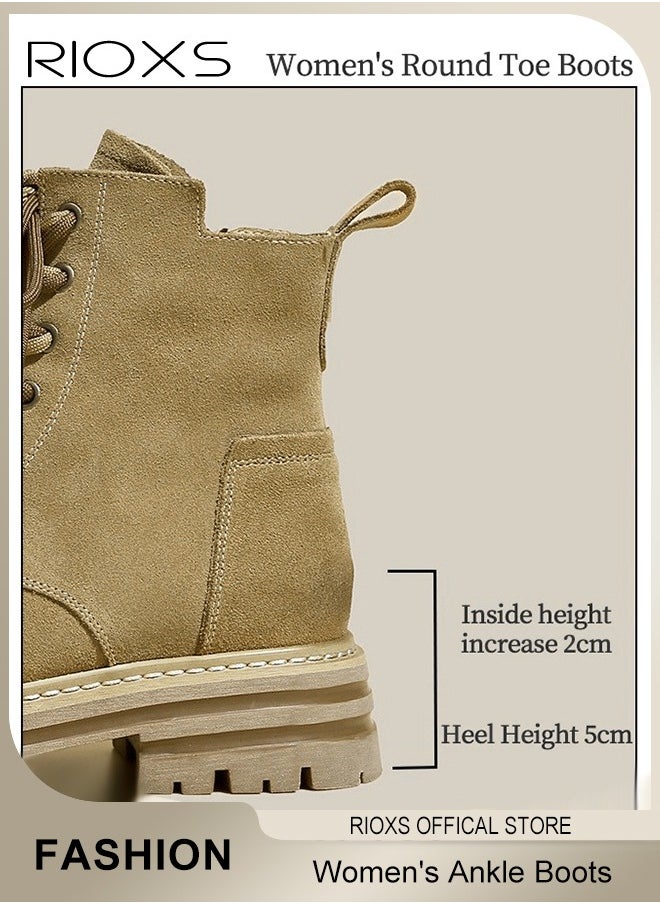RIOXS - Women's Ankle Boots, Ladies Fashion Casual Boots, Side Zipper 8-Eye Lace Up Boots, High Heel Ankle Bootie, Comfortable Pump Shoes, Waterproof  Charmful Boots, Round Toe Lug Sole Booties For Women - Image 1