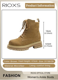 RIOXS Women's Ankle Boots, Ladies Fashion Casual Boots, Side Zipper 8-Eye Lace Up Boots, High Heel Ankle Bootie, Comfortable Pump Shoes, Waterproof  Charmful Boots, Round Toe Lug Sole Booties For Women  - Image 4