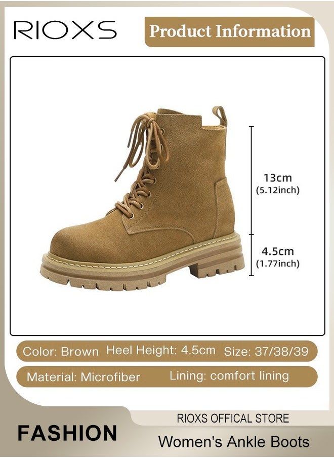 RIOXS - Women's Ankle Boots, Ladies Fashion Casual Boots, Side Zipper 8-Eye Lace Up Boots, High Heel Ankle Bootie, Comfortable Pump Shoes, Waterproof  Charmful Boots, Round Toe Lug Sole Booties For Women - Image 1