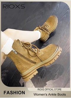 RIOXS Women's Ankle Boots, Ladies Fashion Casual Boots, Side Zipper 8-Eye Lace Up Boots, High Heel Ankle Bootie, Comfortable Pump Shoes, Waterproof  Charmful Boots, Round Toe Lug Sole Booties For Women  - Image 5