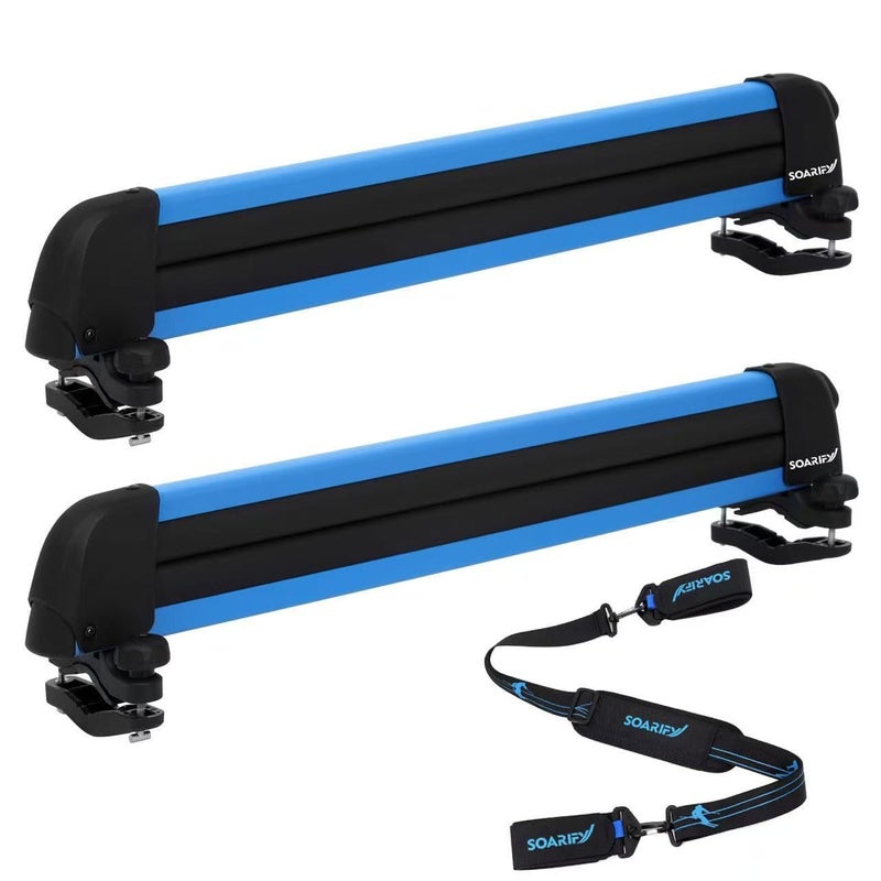 SOARIFY MultiPurpose Alumium Blue Ski Rack with ski Strap Carrier Roof Holder Carrier for Skis Snowboards Fishing Rods Paddles Skateboards Wakeboard Universal Mounting Locking Heavy Duty - Image 3