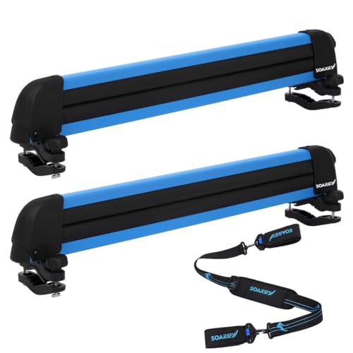 SOARIFY MultiPurpose Alumium Blue Ski Rack with ski Strap Carrier Roof Holder Carrier for Skis Snowboards Fishing Rods Paddles Skateboards Wakeboard Universal Mounting Locking Heavy Duty - Image 1