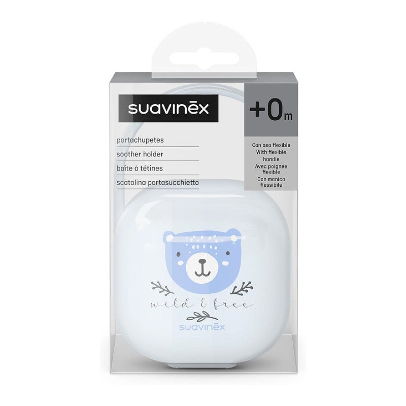 SUAVINEX سوفينكس، حامل مصاصة للأطفال، لحمل 2 مصاصات، صندوق – علبة متينة وسهلة التنظيف، مع مقبض مرن للتعليق من الحقيبة أو عربة الأطفال أو السرير، إغلاق آمن، +0 شهر، أزرق برّي&حر - Image 4