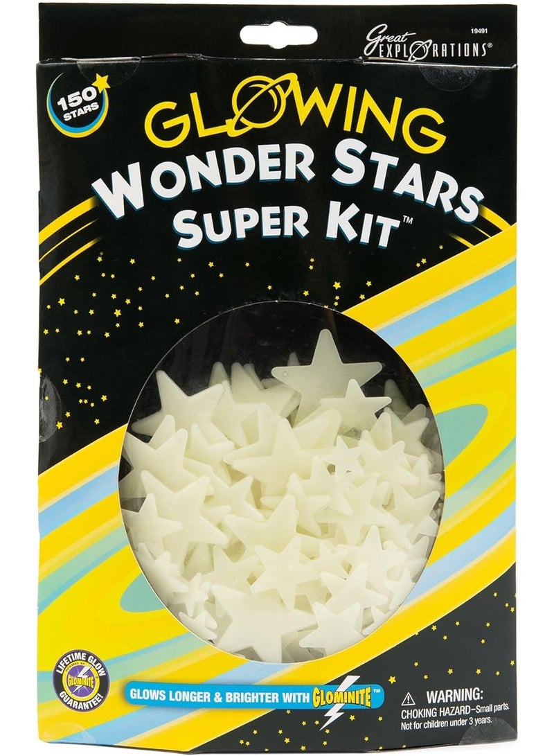 University Games Great Explorations: Wonder Stars Super Kit, Glow In The Dark Ceiling Stars. 150 Pieces In 4 Sizes Reusable Sizes - Image 1