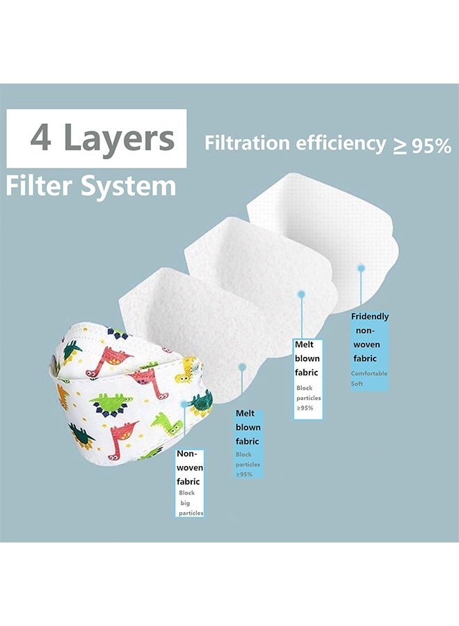 30 قطعة من قناع الأمان القابل للتصرف، 4 طبقات قناع مريح للتنفس، قناع وجه للأطفال برسوم كرتونية ثلاثية الأبعاد لدروع الفم وغطاء وجه مرشح - Image 3