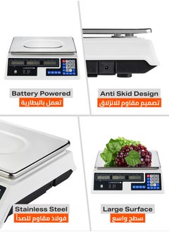 LAWAZIM Digital Commercial Price Scale - 40kg/2g - Accurate Price Computing Scale with Tare Function, Stainless Steel Platter, and Clear Digital Display - Ideal for Retail, Butcher Shops, Kitchen, and Small Business Uses  - Image 3