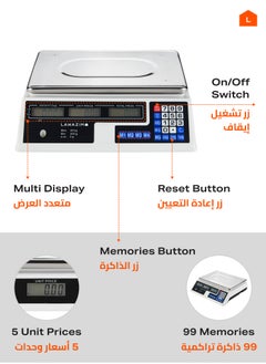 LAWAZIM Digital Commercial Price Scale - 40kg/2g - Accurate Price Computing Scale with Tare Function, Stainless Steel Platter, and Clear Digital Display - Ideal for Retail, Butcher Shops, Kitchen, and Small Business Uses  - Image 4