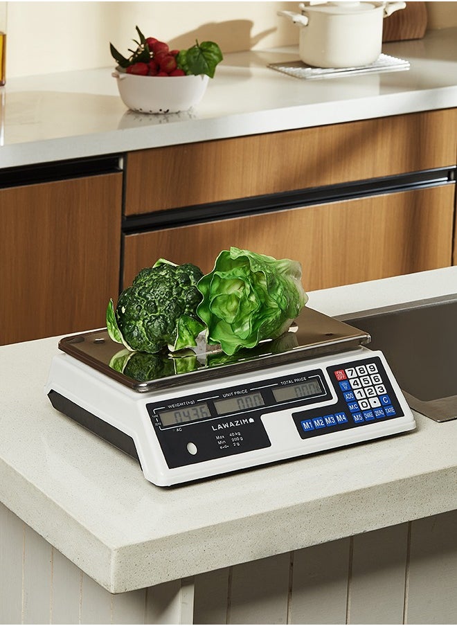LAWAZIM - Digital Commercial Price Scale - 40kg/2g - Accurate Price Computing Scale with Tare Function, Stainless Steel Platter, and Clear Digital Display - Ideal for Retail, Butcher Shops, Kitchen, and Small Business Uses - Image 1