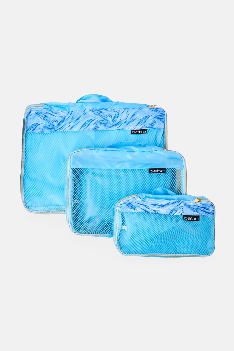 bebe Women 3 Pcs Brand Logo Packing Cube Set, Blue  - Image 1