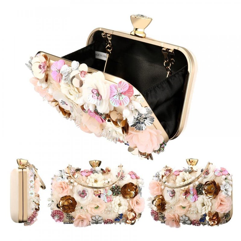 Gets Sequins Floral Handbag Rose Nude Clutch Purses and Handbags for Women Wedding Prom Banquet Party 3D Sequins Evening Handbag - Image 3