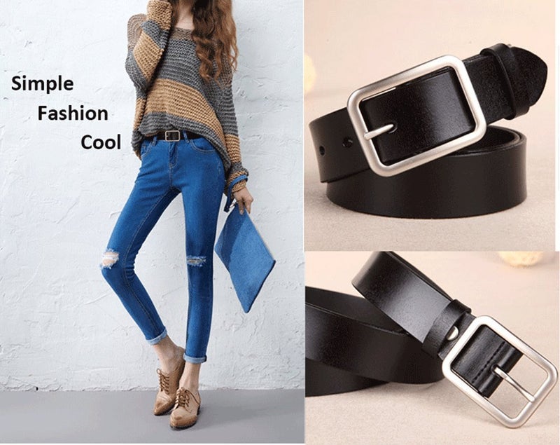VONSELY Wide Leather Womens Belts for Jeans, Unisex Square Buckle Belts for Men and Women - Image 2