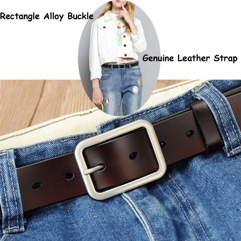 VONSELY Wide Leather Womens Belts for Jeans, Unisex Square Buckle Belts for Men and Women - Image 5