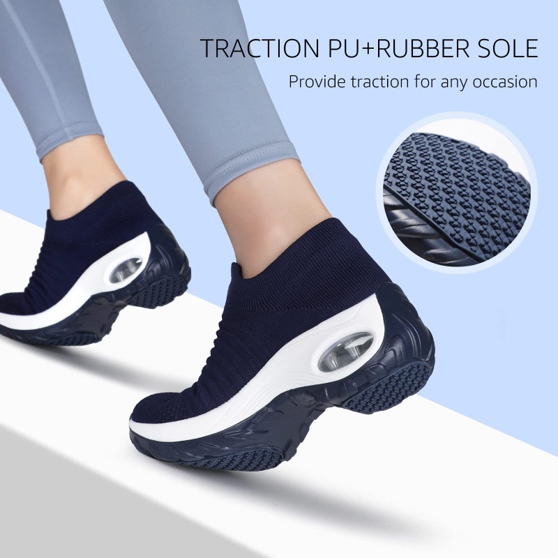 HKR Womens Slip On Sneakers Breathe Mesh Lightweight Platform Walking Shoes Navy Blue 7.5(ZJW1839shenlan39) - Image 3