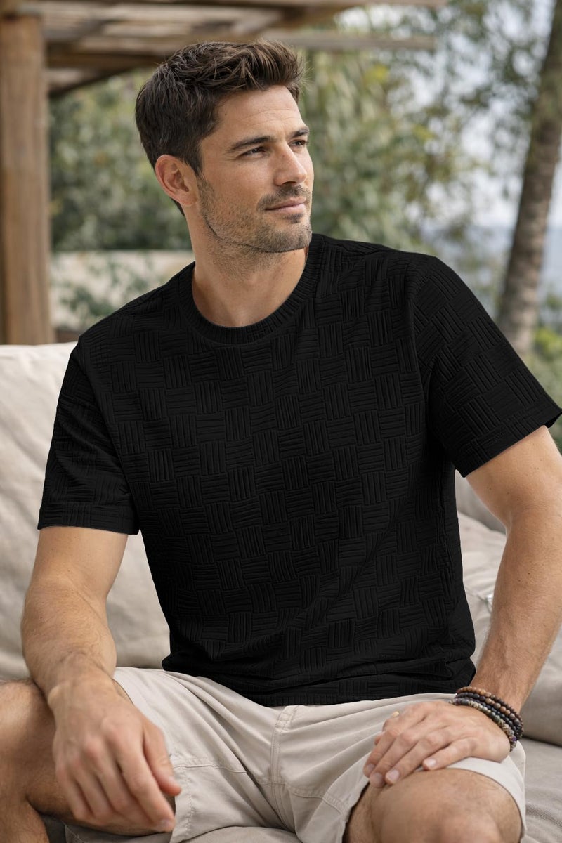 JMIERR Men's Solid Round Neck Tee Short Sleeve Slim Gym Workout Athletic T-Shirts, US40(M), Black - Image 4