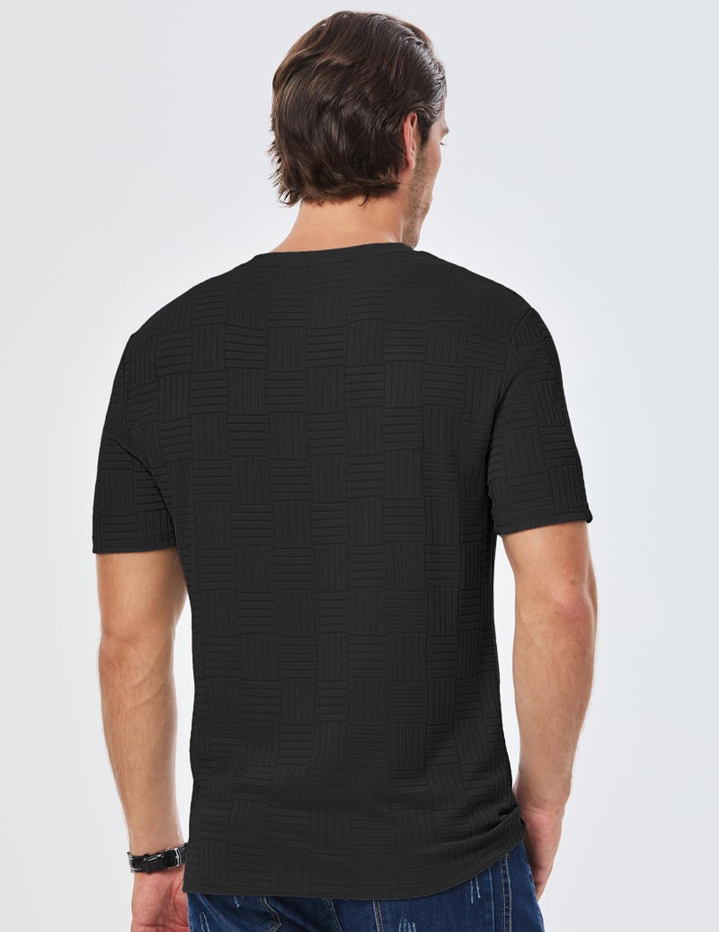 JMIERR Men's Solid Round Neck Tee Short Sleeve Slim Gym Workout Athletic T-Shirts, US40(M), Black - Image 3