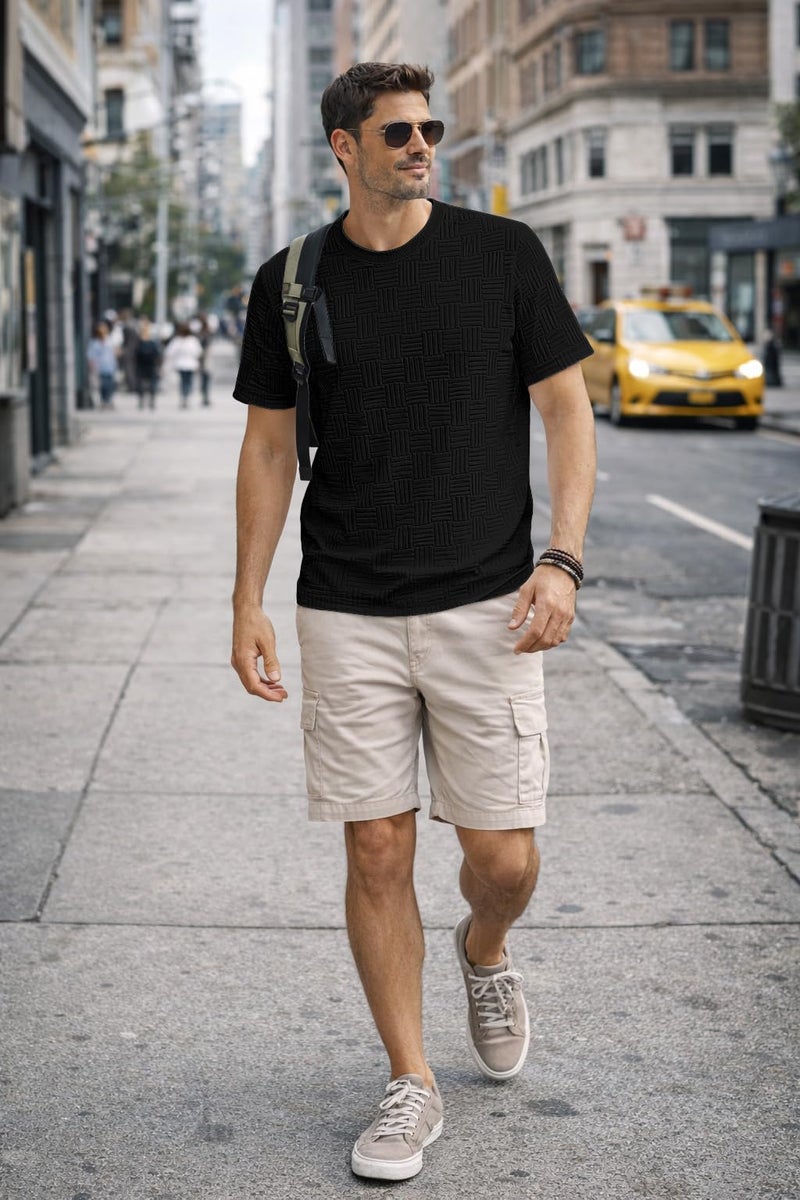 JMIERR Men's Solid Round Neck Tee Short Sleeve Slim Gym Workout Athletic T-Shirts, US40(M), Black - Image 5