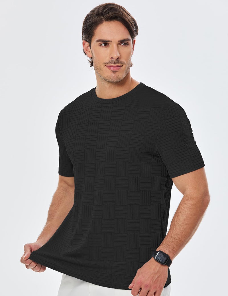 JMIERR Men's Solid Round Neck Tee Short Sleeve Slim Gym Workout Athletic T-Shirts, US40(M), Black - Image 2