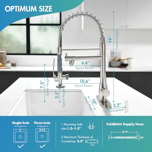 GIMILI Kitchen Faucet with Pull Down Sprayer Single Handle High Pressure Brushed Nickel Kitchen Sink Faucet Commercial Double-Headed Stainless Steel Kitchen Faucets Sink with Deck Plate - Image 2