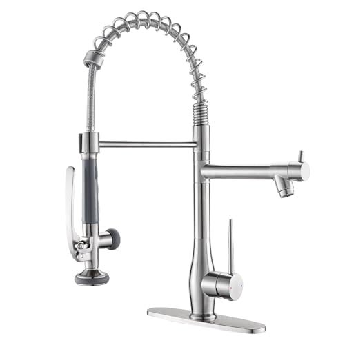 GIMILI Kitchen Faucet with Pull Down Sprayer Single Handle High Pressure Brushed Nickel Kitchen Sink Faucet Commercial Double-Headed Stainless Steel Kitchen Faucets Sink with Deck Plate - Image 1