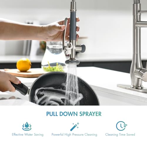GIMILI Kitchen Faucet with Pull Down Sprayer Single Handle High Pressure Brushed Nickel Kitchen Sink Faucet Commercial Double-Headed Stainless Steel Kitchen Faucets Sink with Deck Plate - Image 4