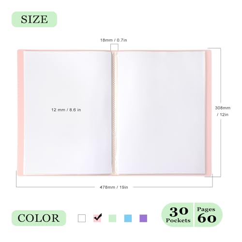 Tamaki Binder with Plastic Sleeves, Portfolio Folder with Clear Sheet Protectors, Display 60 Pages Book, Presentation Book for Artwork, Document Organizer, 1 Pack (Pink) - Image 2