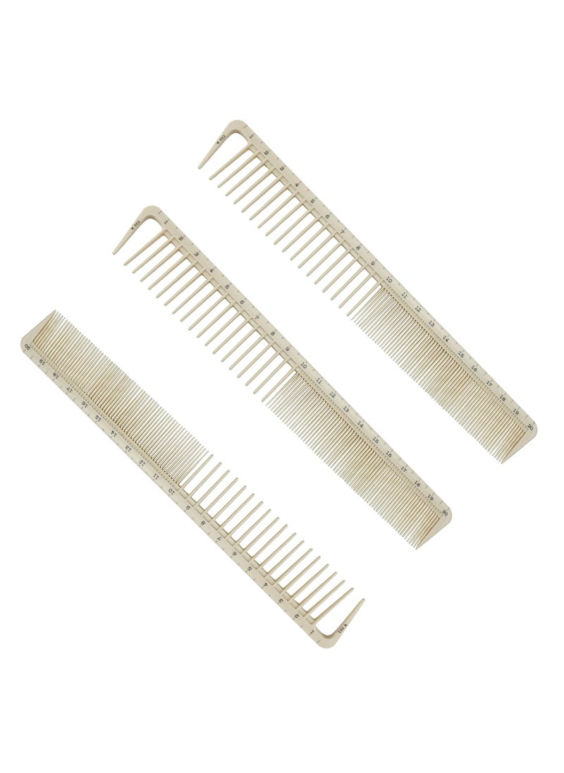 Marsrut Hair Cutting Combs with Ruler Measurements Peines de Corte con Medida Tool Small Tapered Portable  AntiStatic Long Measuring Professional Combs for Salon Barber Styling Beige Color 3PCS 