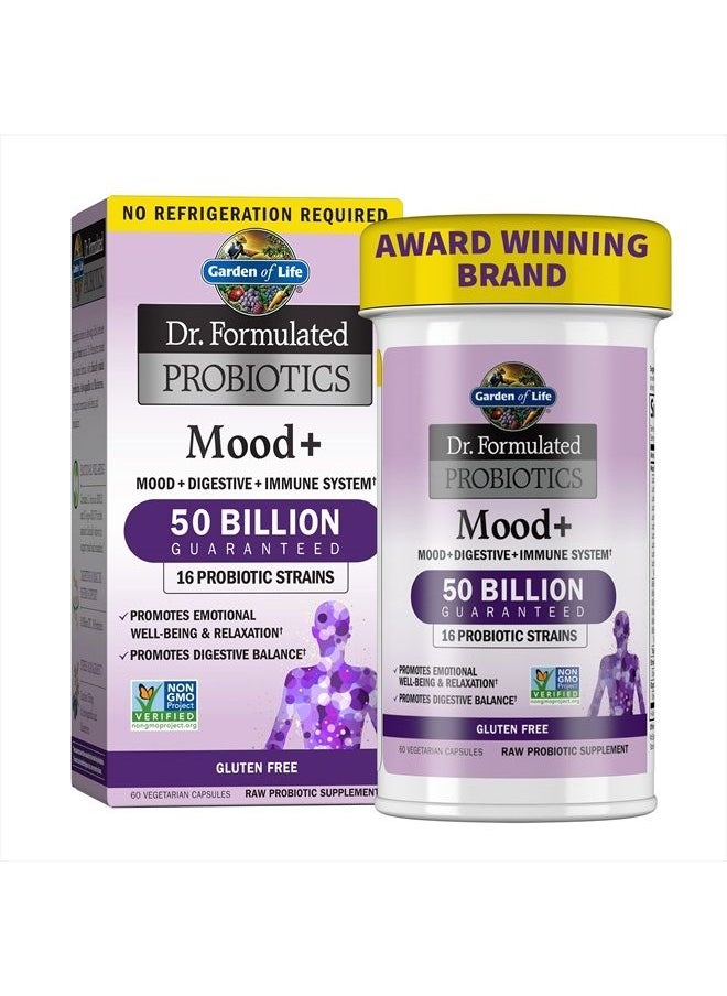 Garden of Life - Dr. Formulated Probiotics Mood+ Acidophilus Probiotic Supplement - Promotes Emotional Well-Being, Relaxation and Digestive Balance - Ashwagandha for Stress Management, 60 Veggie Caps - Image 1